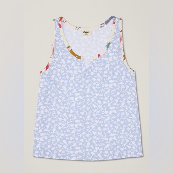NWOT Pact Organic Cotton Staycation Blue and white Sleep Tank Top Large L - Picture 4 of 11
